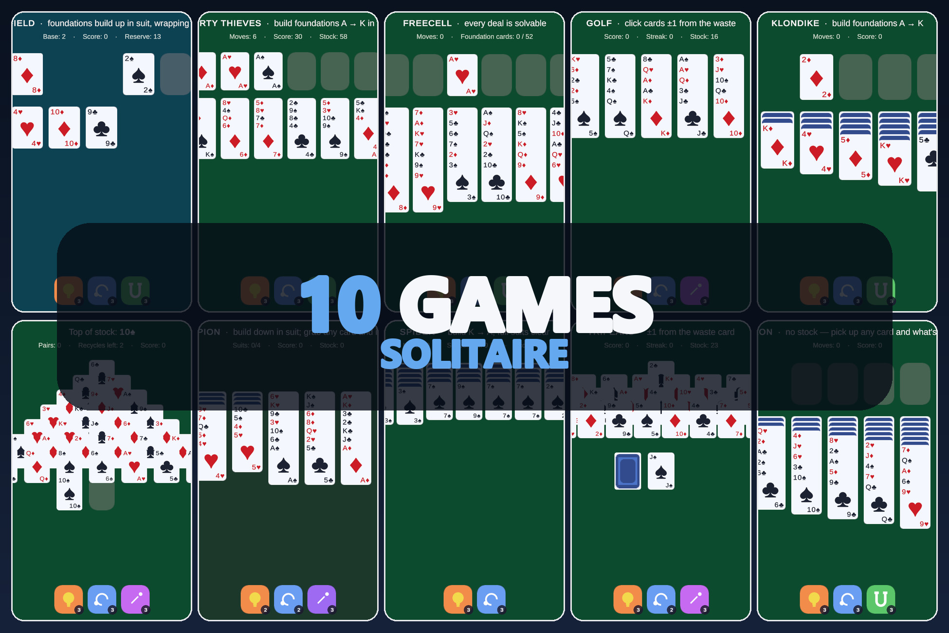 Mini Game Templates Solitaire - 10 Solitaire Starters for Unity
